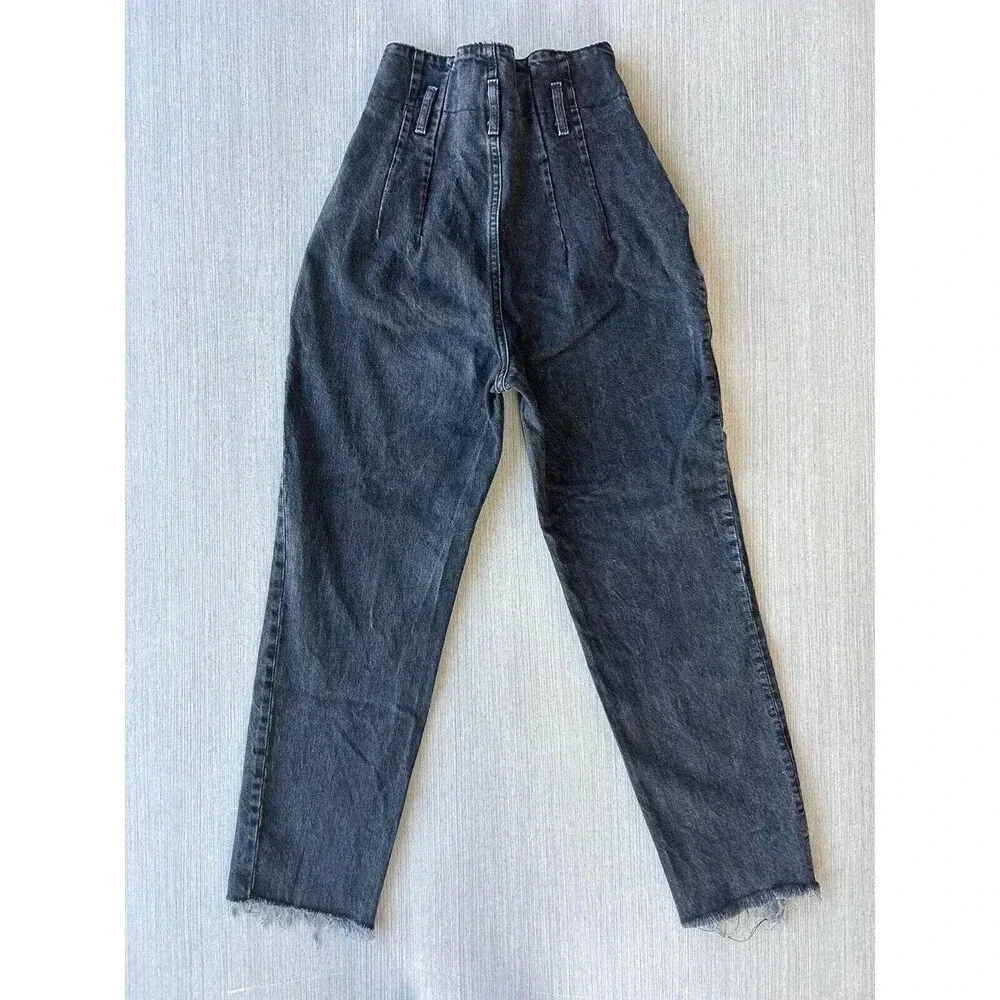 Abercrombie & Fitch Mom Jeans High Waisted Raw Hem Black 24 - Picture 2 of 8